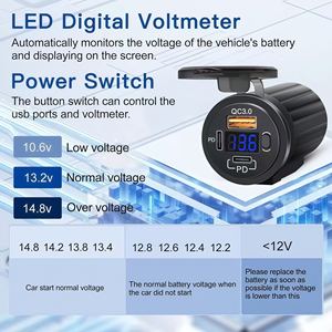 Chargeur USB pour guidon <span class=keywords><strong>de</strong></span> <span class=keywords><strong>moto</strong></span> avec voltmètre LED et interrupteur marche/arrêt, Dirt Bike Dual PD & QC3.0 USB 3 ports pour téléphone GPS - Product Image 3