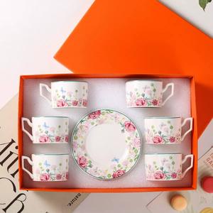 Nordic Style Floral Pattern Durable Ceramic Coffee <b>Tea</b> Cup and Saucer Set with 230ml Capacity Spoon and <b>Gift</b> Box - Product Image 5