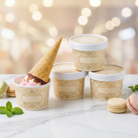 Bol à glace pilée jetable de haute qualité, avec un design élégant de fleurs en papier artisanal, pour les boissons glacées et les glaces