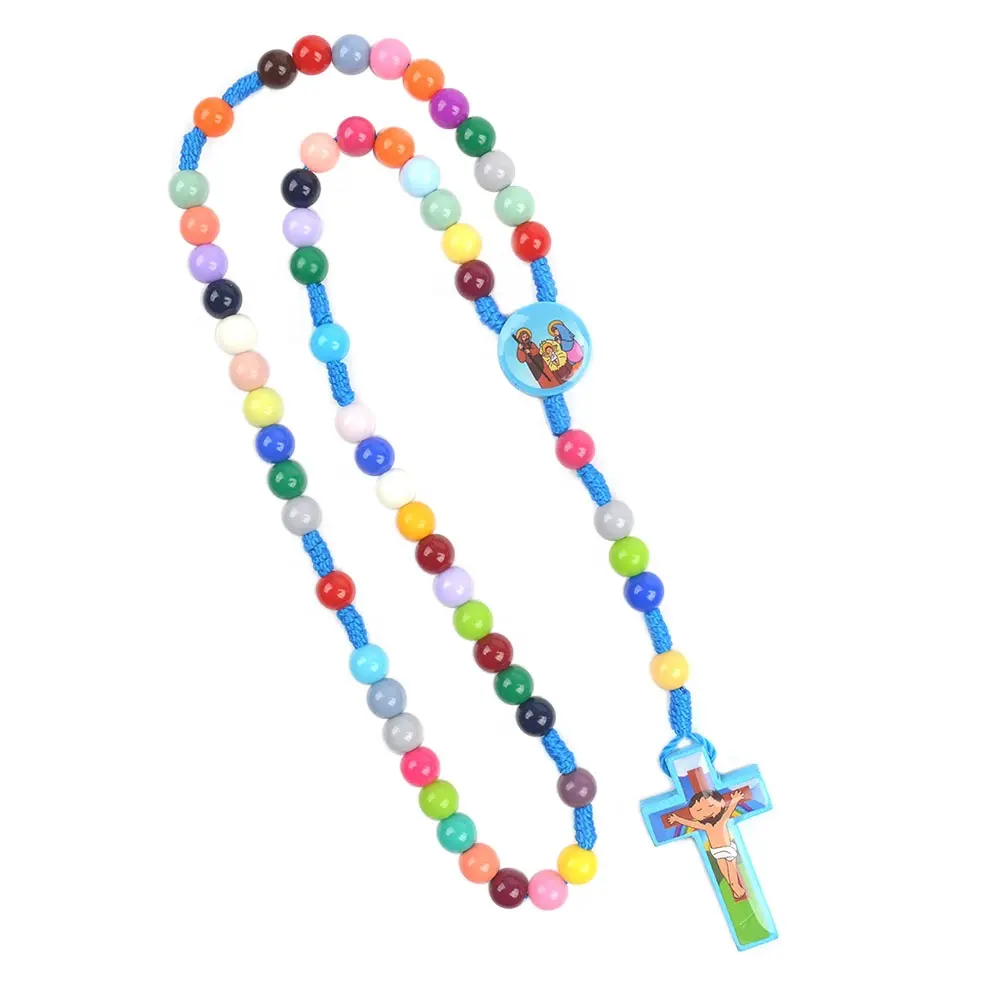 Perline acriliche multicolori da 8mm per bambini con rosario con cordoncino di preghiera centrotavola per bambini