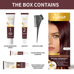 Crème colorante capillaire permanente à base de henné végétal, rouge bordeaux intense, application facile. Couverture complète/grise, riche, longue durée, de qualité supérieure - Product Image 2