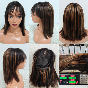 Promotion 30$ Letsfly 12A Yaki Straight Lace <b>Wigs</b> with Bang 12 Inches High Light Color Natural Human Hair Wholesales Virgin Hair - Product Image 5