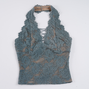Camisole en dentelle respirante subtilement sensuelle - Couleur unie élégante, indispensable au quotidien avec détail sexy au dos - Product Image 2