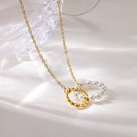 Collier en acier inoxydable Novirassine plaqué or 18 carats avec cercles entrelacés, anneau en perle, corde dorée, bijoux élégants et délicats pour femmes