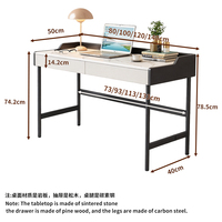 Meja Kerja Batu Sintered Mewah Ringan dengan 2 Laci, Kaki Baja Karbon, Meja Tulis Kantor Rumah Modern 80-140cm
