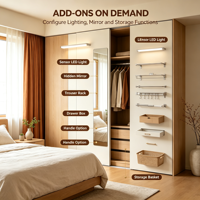 Armoire coulissante moderne sur mesure pour chambre à coucher, du sol au plafond, en MDF bicolore, avec tringle de suspension intégrée, tiroirs, étagères, sans poignées, OEM ODM