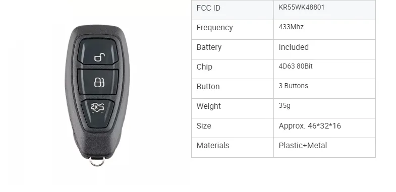 3 Buttons 433Mhz 4D63 80Bit KR55WK48801 Smart Car Remote Keyless key for Ford B-Max C-Max Fiesta Focus Galaxy Auto Parts