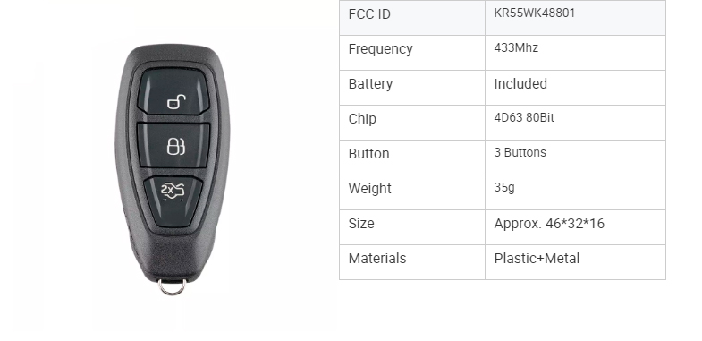 3 Buttons 433Mhz 4D63 80Bit KR55WK48801 Smart Car Remote Keyless key for Ford B-Max C-Max Fiesta Focus Galaxy Auto Parts