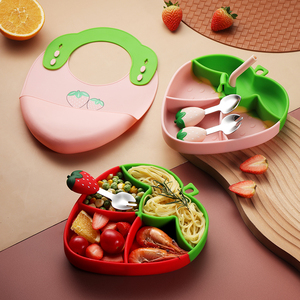 Cookkiss bebek silikon çilek yemek kaşığı çatal plaka çatal bıçak kaşık seti çocuklar için güvenli besleme - Product Image 2