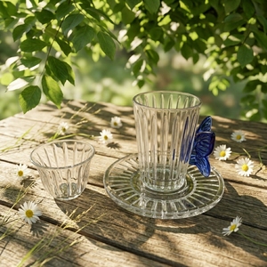 Classic Glass <b>Mug</b> <b>Set</b> With Blue Butterfly Handle And Matching Saucer For Afternoon Tea - Product Image 2
