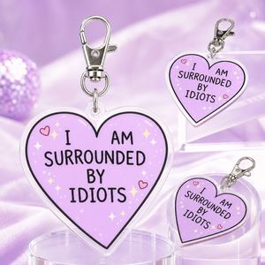 Llavero Personalizado con Frase Relacionable: Estoy Rodeado de Idiotas, Charm de Corazón Morado, Venta al por Mayor - Product Image 2