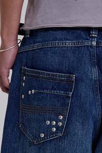 Vintage Straight-Leg Low-Rise <strong>Studded</strong> Streetwear Hand-Distressed Frayed Fashion Loose Denim Washed <strong>Jeans</strong> Unisex Casual - Product Image 3