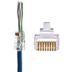 ขั้วต่อ EZ 8P8C ชุบทอง Cat5e Cat6ผ่านปลั๊ก EZ