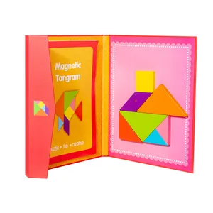 크리스마스 선물 조기 교육 조용한 활동 바쁜 책 여자 소년 아이들을위한 자기 Tangram 퍼즐 퍼즐 퍼즐 나무 감각 장난감