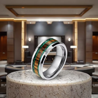 POYA Jewelry Bague en tungstène argenté de base 8mm pour homme Incrustation de bois de malachite écrasée à la mode pour la fête de cadeau de fiançailles de mariage