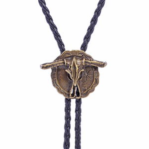 Produits les plus vendus : Collier Bolo Tie en métal circulaire en forme de tête de taureau de <span class=keywords><strong>cowboy</strong></span> western avec pendentif en cuir style country - Product Image 1
