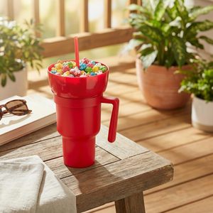 Meilleures ventes : Porte-gobelet et bol 2-en-1 en plastique multicolore dégradé de 32 oz avec pailles, pour popcorn, collations et boissons, idéal pour les rendez-vous, le cinéma et les films - Product Image 2