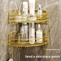 Ventes chaudes, étagère d'angle en fer de luxe léger, à utiliser pour la salle de bain, étagère murale, support de rangement, sans perçage