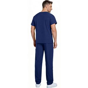 Daoyi Women's V-neck Short Sleeve Scrub Set Polyester Hospital Uniform Blue - Product Image 2