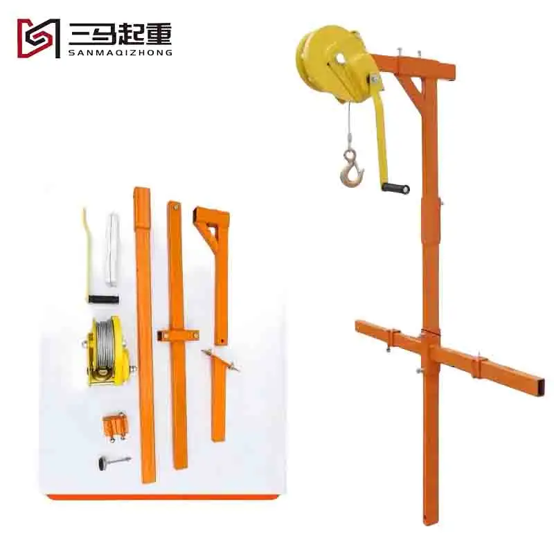 10M mini crane portable lifting cranes with Hand winch for Installation of air conditioning