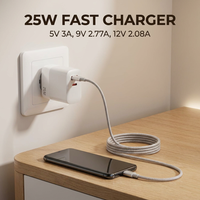 Chargeur rapide Cantell 25W double USB A+C PD avec sortie 5V/3A pour la maison et les voyages, compatible avec les prises US/EU/UK et les téléphones mobiles