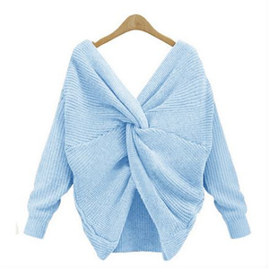 Moda abbigliamento invernale sexy morbido maglione lavorato a maglia con scollo a v aperto sul retro maglione da <span class=keywords><strong>donna</strong></span> - Product Image 3