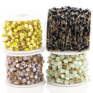 Chaîne de perles en cristal en acier inoxydable plaqué or 18 carats, perles rondes, fournitures de fabrication de bijoux DIY, multicolore, printemps 2024, Zhejiang - Product Image 1