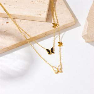 Butterfly Double Chain Necklace Gold Plated Zinc Alloy Fashion Jewelry Gift - Product Image 3