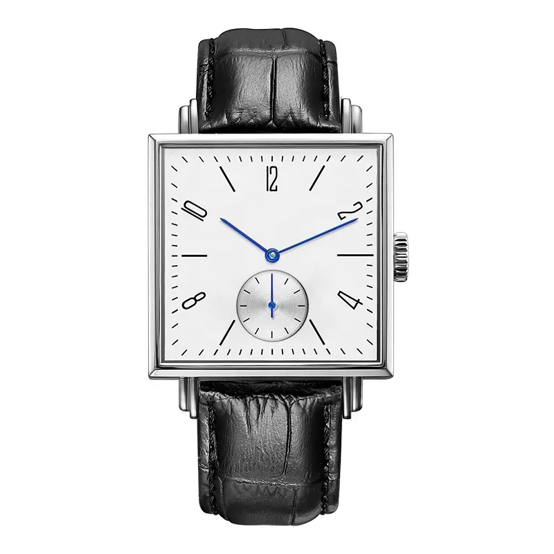 Relógio de luxo de couro masculino, relógio esportivo quadrado com estojo e pulseira