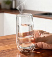 Tasse à café/thé en verre borosilicate à double paroi, fabriquée à la main, personnalisée, isolée thermiquement, transparente, pour boissons chaudes et froides