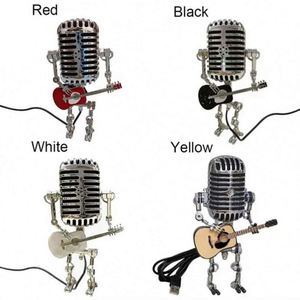 Vintage Aluminum Alloy Microphone Robot Play Guitar Desk LED Lamp Art Deco Modern Art Miniature <b>Crafts</b> <b>Lighting</b> Kitchen Home - Product Image 4