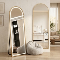 Miroir LED en forme d'arche sur mesure, miroir sur pied à pleine longueur avec cadre en aluminium pour chambre à coucher, commande tactile intelligente