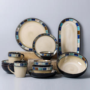 Assiettes et bols <span class=keywords><strong>en</strong></span> faïence céramique de style américain rétro pour restaurant occidental Assiettes à steak profondes pour pâtes Motif végétal pour manger à la maison - Product Image 2