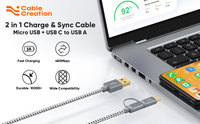 Câble USB 2 en 1 CableCreation, charge rapide 3A, micro USB et type C, cordon de synchronisation de données, nylon tressé, double connecteur