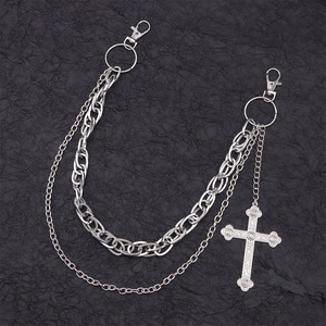 Chaîne de taille avec pendentif croix en alliage de zinc, double couche, style Hip Hop Punk, chaîne de corps tendance pour usage quotidien - Product Image 6