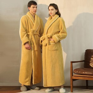 Piyama Mewah Grosir Unisex Bahan Microfiber Lembut Warna Solid dengan Kantong Lengan Panjang Ukuran Besar untuk Pakaian Rumah 300gsm - Product Image 6