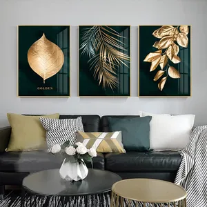 Impresiones en lienzo personalizadas para decoración del hogar, pintura de pared decorativa abstracta de hojas doradas, arte de pared personalizado para Hotel