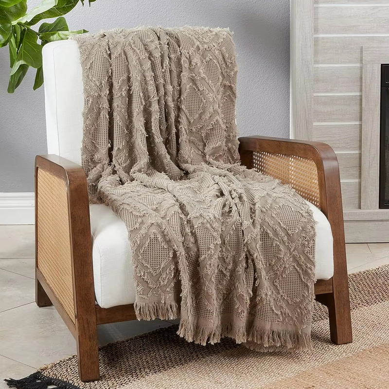 Brown Color Jacquard Rabbit Throw Blanket