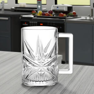 Taza de Vidrio Facetada Estilo Starburst de 330 ml. Textura de <span class=keywords><strong>Espiga</strong></span> Audaz y Mango Estructurado. Ideal para <span class=keywords><strong>cerveza</strong></span>/bebidas calientes. Perfecto para Uso en Bares - Product Image 2