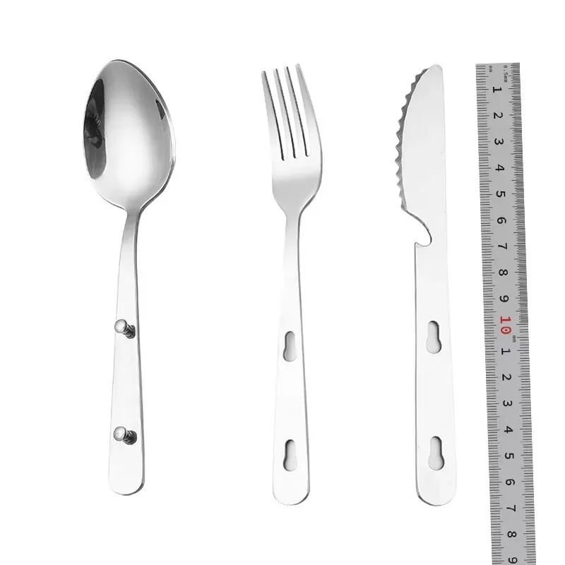 stainless steel outdoor cutlery 3pcs set spoon fork knife assemble camping tools compact survival travel Utensils with bag box