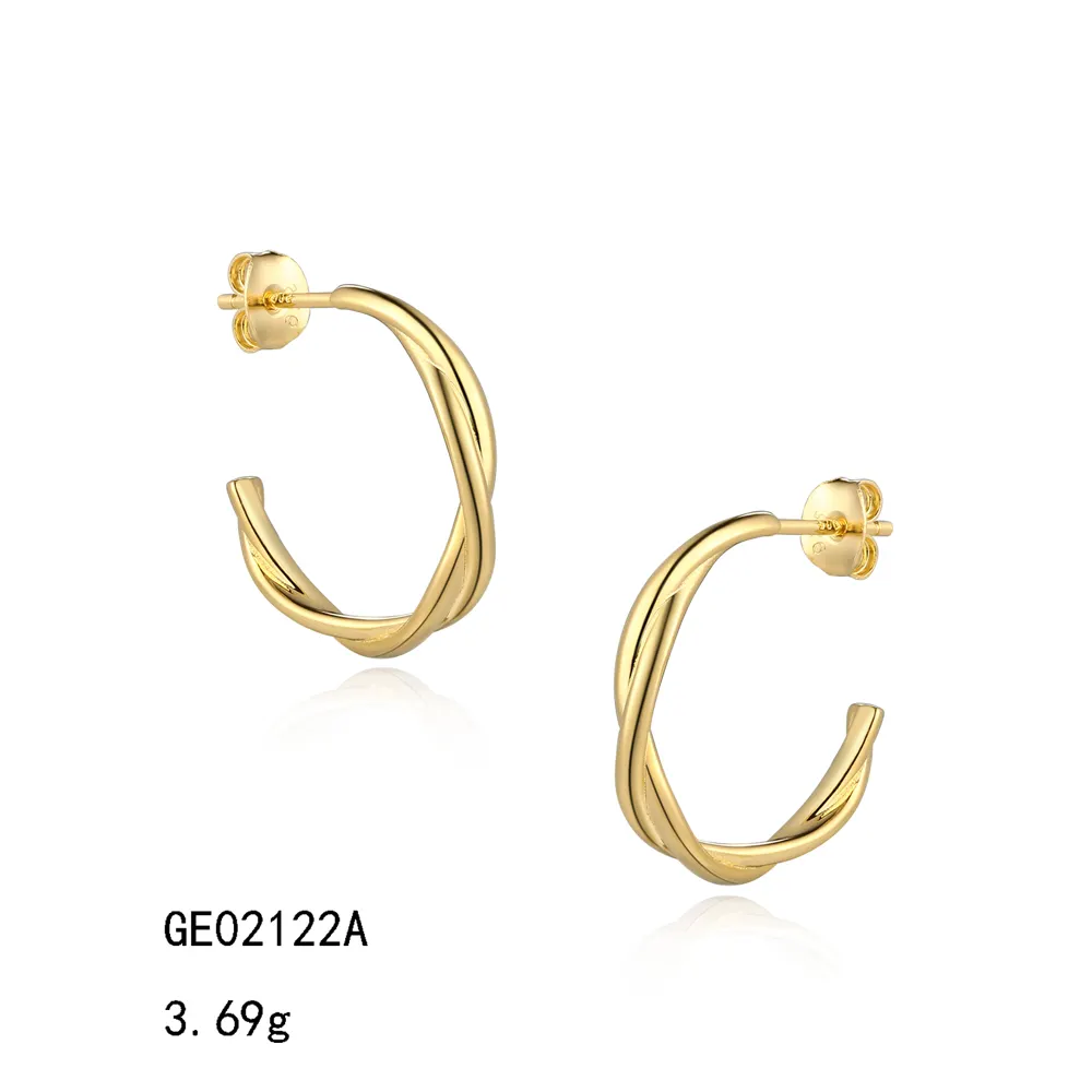 Grace Jewelry Entwined Wire Modern Design Gold Plated 925 Sterling Silver Trendy Bridal Earrings Hoops