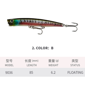 Leurre de pêche Topwater Popper 85mm 6g Wobbler Appâts artificiels durs <span class=keywords><strong>Feed</strong></span> Popper pour la pêche au bar - Product Image 3