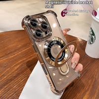 Étui de téléphone portable en TPU anti-chute de luxe à haute transparence pour iPhone 16 15 Pro Max Plus XR support à quatre coins magnétique