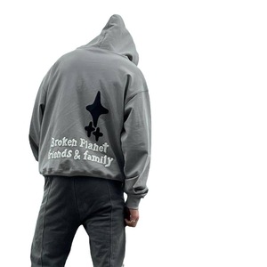 Sweat-shirt à capuche oversize pour homme, imprimé en relief, style streetwear, gris, en molleton français, pour l'automne - Product Image 3