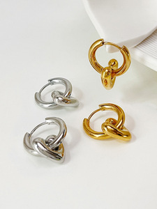 Boucles d'oreilles créoles en acier inoxydable 316L hypoallergéniques, style minimaliste coréen Dongdaemun INS, bijoux pour femmes - Product Image 2