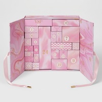 Boîte d'emballage de calendrier de l'avent de Noël rose personnalisée de marque premium à double porte avec tiroirs rigides pour coffret cadeau cosmétique de grande valeur