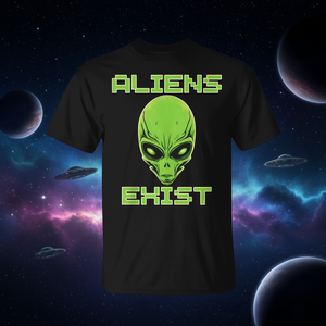 T-shirt promotionnel avec tête d'alien verte - Aliens Exist - Product Image 3