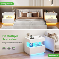 Table de chevet flottante à LED avec détecteur de mouvement, chargement sans fil, port USB Type-C, tiroir dissimulé pour armes à feu, finition ultra brillante