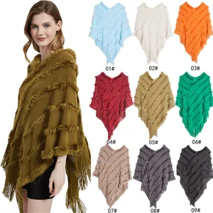Wholesale New Design Autumn Winter Ethnic Style Acrylic Shawls Thicken Warm Tassel Poncho Sweater Striped Knitted Scarves