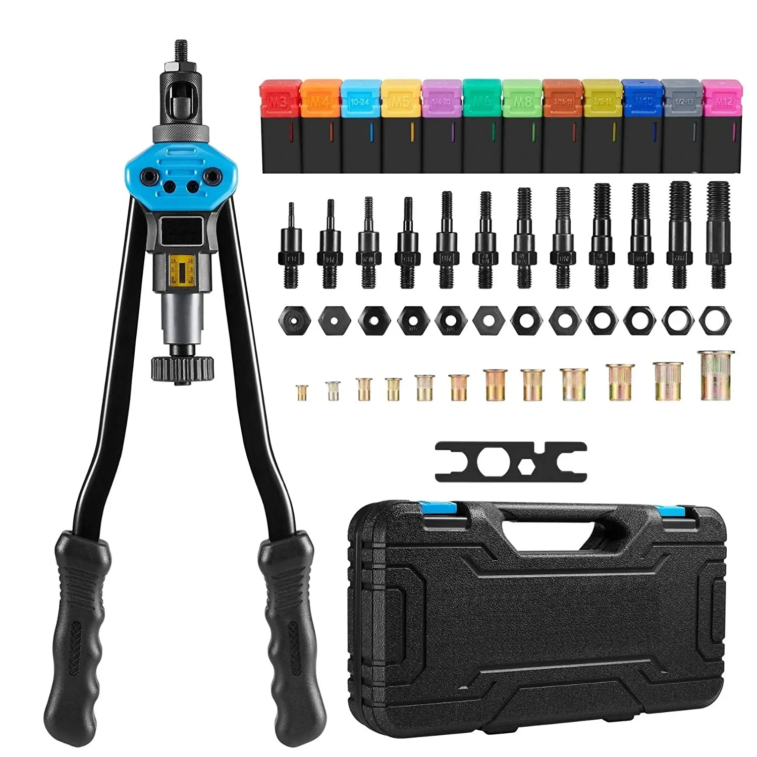 16" Rivet Nut Tool Professional Hand Rivet Gun Setter Riveter Kit Included 12 Metric & SAE Mandrels